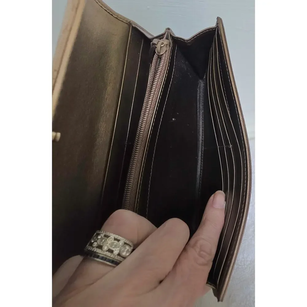 Gucci Women’s Metallic Brown GG Logo Continental Wallet Heart & Bit w/COA